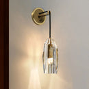 GobekUsa Modern 1-Light Gold Crystal Wall Sconce with Pendant Cord - Hand-Cut Lamp Fixture