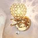 GobekUsa Globe Cutout Metal Shade Crystal Wall Sconce in Gold with Dropped Crystal Ball Accent