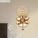 GobekUsa Globe Cutout Metal Shade Crystal Wall Sconce in Gold with Dropped Crystal Ball Accent
