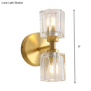 GobekUsa Modern Gold Wall Sconce Lamp with Clear Crystal, 2 Bulbs - Tapered Living Room Lighting