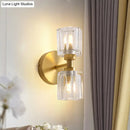GobekUsa Modern Gold Wall Sconce Lamp with Clear Crystal, 2 Bulbs - Tapered Living Room Lighting