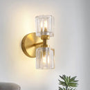 GobekUsa Modern Gold Wall Sconce Lamp with Clear Crystal, 2 Bulbs - Tapered Living Room Lighting