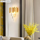 GobekUsa Modern Gold Sconce Light - 4 Layer Wall Fixture with Tri-Sided Crystal Rods and 2 Heads