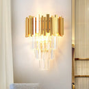 GobekUsa Modern Gold Sconce Light - 4 Layer Wall Fixture with Tri-Sided Crystal Rods and 2 Heads