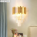 GobekUsa Modern Gold Sconce Light - 4 Layer Wall Fixture with Tri-Sided Crystal Rods and 2 Heads