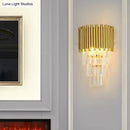 GobekUsa Modern Wall Mounted Gold Lamp: Tapered Design, Triangular Crystal Prism, 2 Lights for Living Room