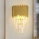GobekUsa Modern Wall Mounted Gold Lamp: Tapered Design, Triangular Crystal Prism, 2 Lights for Living Room