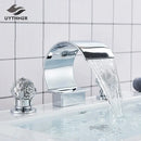 GobekUsa Crystal Waterfall Basin Faucet with Wide Spout for Bath Sink - Hot and Cold