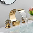 GobekUsa Crystal Waterfall Basin Faucet with Wide Spout for Bath Sink - Hot and Cold