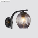 GobekUsa Modern Blown Glass Cup Sconce Wall Mounted Lighting - Blue/Green/Amber - 1 Head, Black/Gold Curved Arm - Bedside