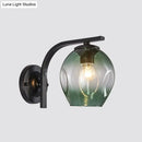 GobekUsa Modern Blown Glass Cup Sconce Wall Mounted Lighting - Blue/Green/Amber - 1 Head, Black/Gold Curved Arm - Bedside