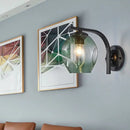 GobekUsa Modern Blown Glass Cup Sconce Wall Mounted Lighting - Blue/Green/Amber - 1 Head, Black/Gold Curved Arm - Bedside