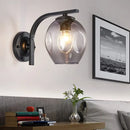 GobekUsa Modern Blown Glass Cup Sconce Wall Mounted Lighting - Blue/Green/Amber - 1 Head, Black/Gold Curved Arm - Bedside