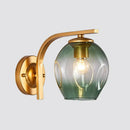GobekUsa Modern Blown Glass Cup Sconce Wall Mounted Lighting - Blue/Green/Amber - 1 Head, Black/Gold Curved Arm - Bedside
