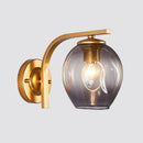GobekUsa Modern Blown Glass Cup Sconce Wall Mounted Lighting - Blue/Green/Amber - 1 Head, Black/Gold Curved Arm - Bedside