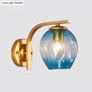 GobekUsa Modern Blown Glass Cup Sconce Wall Mounted Lighting - Blue/Green/Amber - 1 Head, Black/Gold Curved Arm - Bedside
