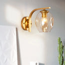 GobekUsa Modern Blown Glass Cup Sconce Wall Mounted Lighting - Blue/Green/Amber - 1 Head, Black/Gold Curved Arm - Bedside