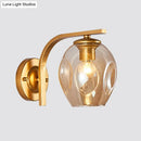 GobekUsa Modern Blown Glass Cup Sconce Wall Mounted Lighting - Blue/Green/Amber - 1 Head, Black/Gold Curved Arm - Bedside