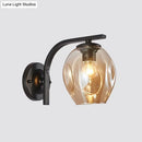 GobekUsa Modern Blown Glass Cup Sconce Wall Mounted Lighting - Blue/Green/Amber - 1 Head, Black/Gold Curved Arm - Bedside