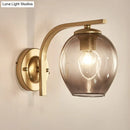 GobekUsa Modern Blown Glass Cup Sconce Wall Mounted Lighting - Blue/Green/Amber - 1 Head, Black/Gold Curved Arm - Bedside