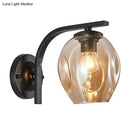 GobekUsa Modern Blown Glass Cup Sconce Wall Mounted Lighting - Blue/Green/Amber - 1 Head, Black/Gold Curved Arm - Bedside