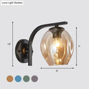 GobekUsa Modern Blown Glass Cup Sconce Wall Mounted Lighting - Blue/Green/Amber - 1 Head, Black/Gold Curved Arm - Bedside