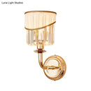 GobekUsa Modern Gold Fabric Wall Light with Crystal Prism and Curved Arm