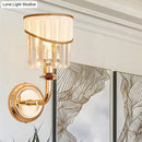 GobekUsa Modern Gold Fabric Wall Light with Crystal Prism and Curved Arm