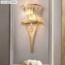 GobekUsa Golden Curved Metal Wall Sconce with Clear Crystal Prism