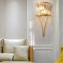GobekUsa Golden Curved Metal Wall Sconce with Clear Crystal Prism