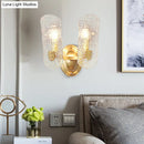 GobekUsa Modern Gold Curved Wall Mount Sconce with Clear Water Glass - 1/2 Lights for Living Room