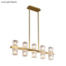 GobekUsa Modern Clear Glass Cylinder Island Light Fixture - 10 Head Gold Suspension Pendant for Restaurants