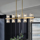 GobekUsa Modern Clear Glass Cylinder Island Light Fixture - 10 Head Gold Suspension Pendant for Restaurants