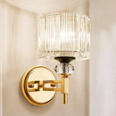 GobekUsa Modern Crystal Shade Wall Light: 1-Light Gold Cylinder Sconce Fixture