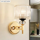 GobekUsa Modern Crystal Shade Wall Light: 1-Light Gold Cylinder Sconce Fixture