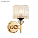 GobekUsa Modern Crystal Shade Wall Light: 1-Light Gold Cylinder Sconce Fixture