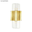 GobekUsa Modern Crystal Cylinder Wall Mount Lamp with 2 Gold Heads - Bedroom Wall Lighting Fixture