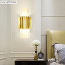 GobekUsa Modern Crystal Cylinder Wall Mount Lamp with 2 Gold Heads - Bedroom Wall Lighting Fixture