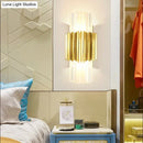GobekUsa Modern Crystal Cylinder Wall Mount Lamp with 2 Gold Heads - Bedroom Wall Lighting Fixture