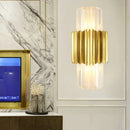 GobekUsa Modern Crystal Cylinder Wall Mount Lamp with 2 Gold Heads - Bedroom Wall Lighting Fixture