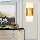 GobekUsa Modern Crystal Cylinder Wall Mount Lamp with 2 Gold Heads - Bedroom Wall Lighting Fixture