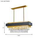GobekUsa Modern Black/Gold 5-Head Rectangular Hanging Light with Clear Crystal Prisms - Island Lamp