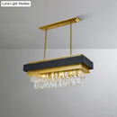 GobekUsa Modern Black/Gold 5-Head Rectangular Hanging Light with Clear Crystal Prisms - Island Lamp