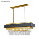GobekUsa Modern Black/Gold 5-Head Rectangular Hanging Light with Clear Crystal Prisms - Island Lamp