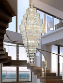 GobekUsa Crystal Large Chandelier for Villa Duplex Loft Stairs, Elegant Hall Pendant Light