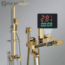 GobekUsa Digital Display Thermostatic Shower Faucet Set with Rain Shower Column, Black