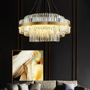GobekUsa Gold Metal Round Dimmable LED Pendant Light with K9 Crystals