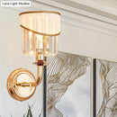 GobekUsa Modern Gold Fabric Wall Light with Crystal Prism and Curved Arm