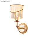 GobekUsa Modern Gold Fabric Wall Light with Crystal Prism and Curved Arm