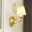 GobekUsa Modern Gold Fabric Wall Sconce - Tapered Surface Design - Bedroom Light Fixture